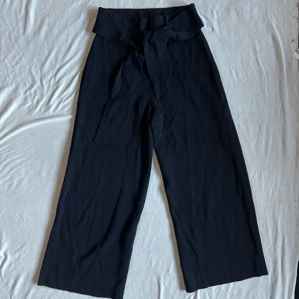 Club Monaco Black Wide-Leg Tie-Waist sweater cullotes knit Pants XS - Picture 3 of 12